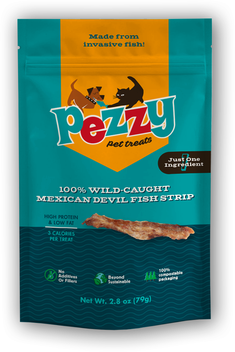 Front of the Pezzy Devil Fish Strips package